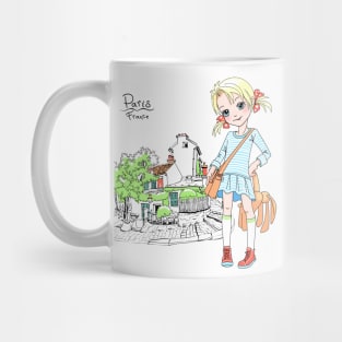 Cute girl in Paris, France Mug